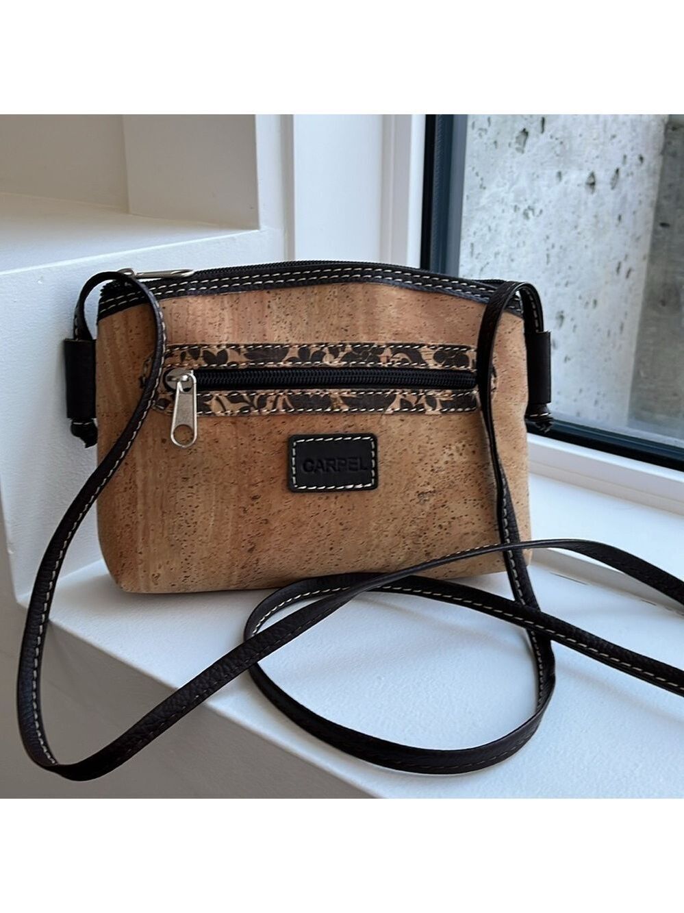 CARPEL Cork Crossbody Bag Zip Top Casual Travel Vegan Western